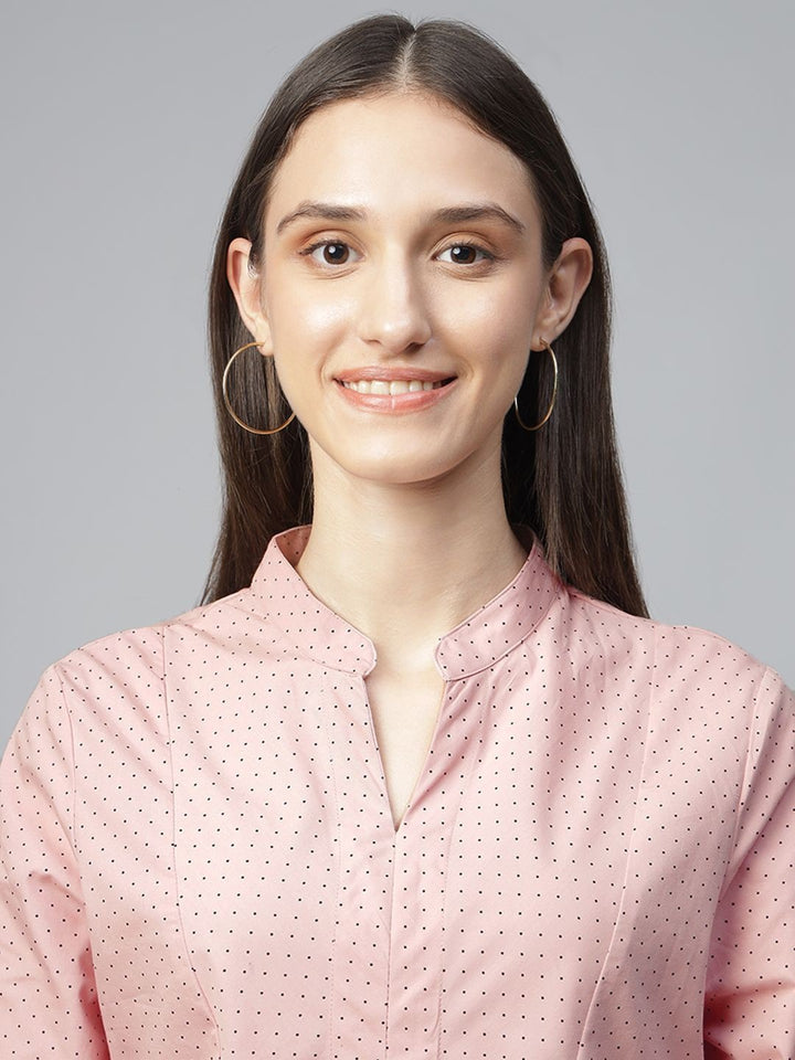 Hancock Women Pink Printed Pure Cotton Regular Fit Formal Top