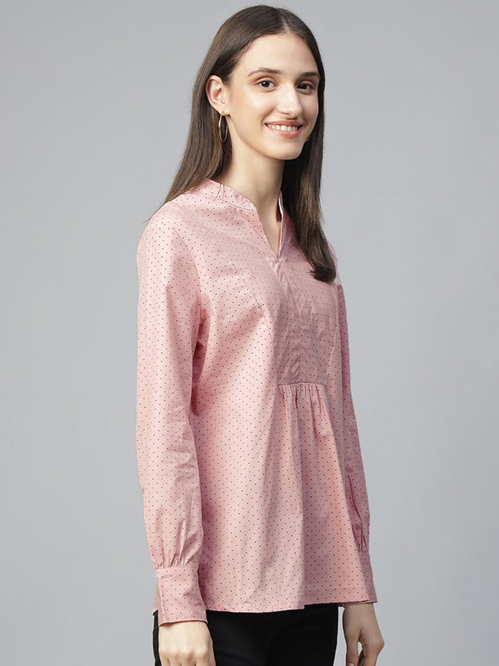 Hancock Women Pink Printed Pure Cotton Regular Fit Formal Top