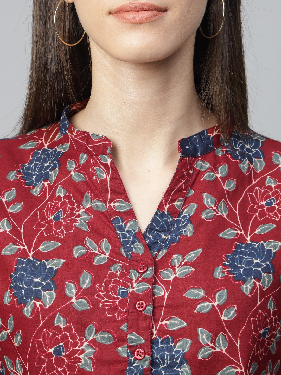 Hancock Women Maroon Printed Pure Cotton Regular Fit Formal Top