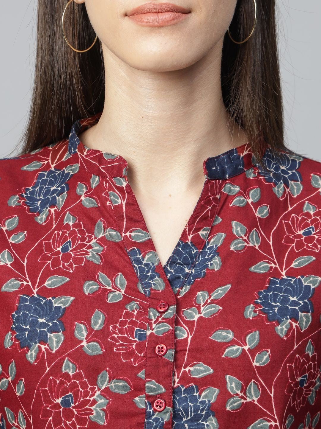 Hancock Women Maroon Printed Pure Cotton Regular Fit Formal Top