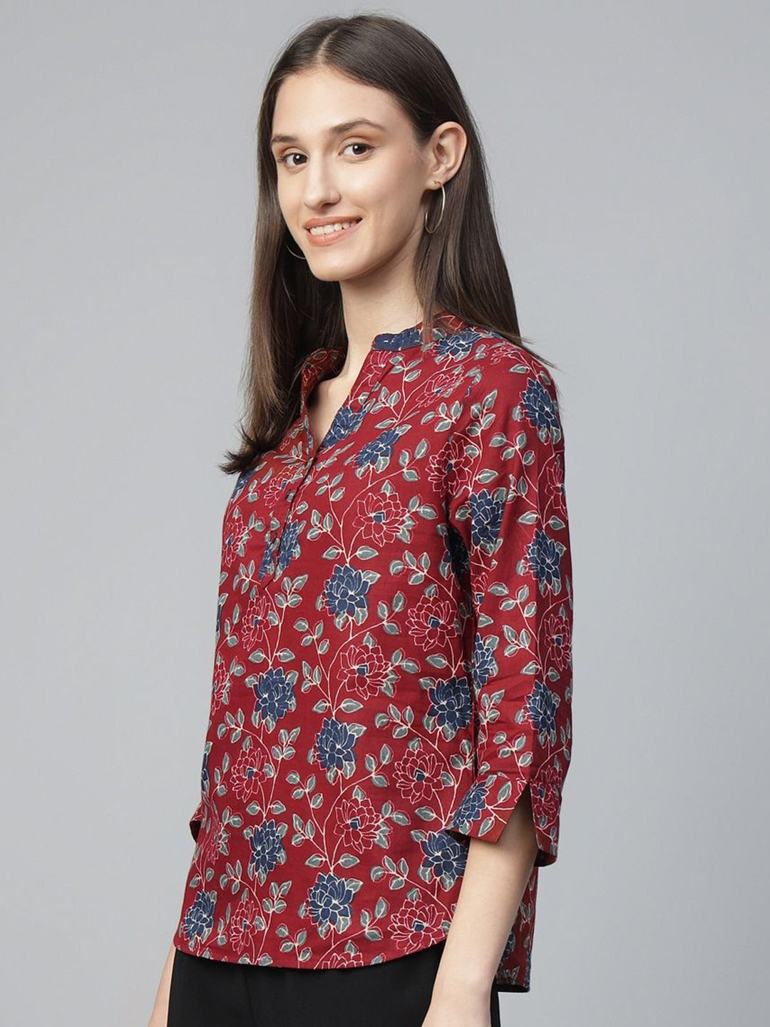 Hancock Women Maroon Printed Pure Cotton Regular Fit Formal Top