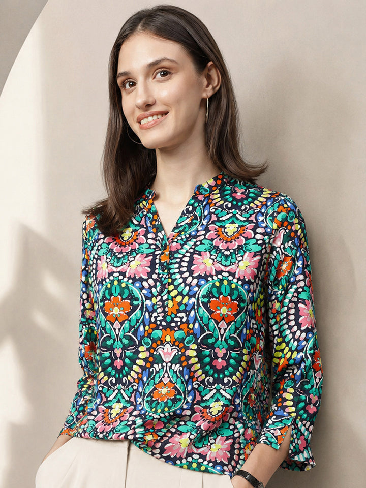 Hancock Women Multi Printed Viscose Rayon Regular Fit Formal Top