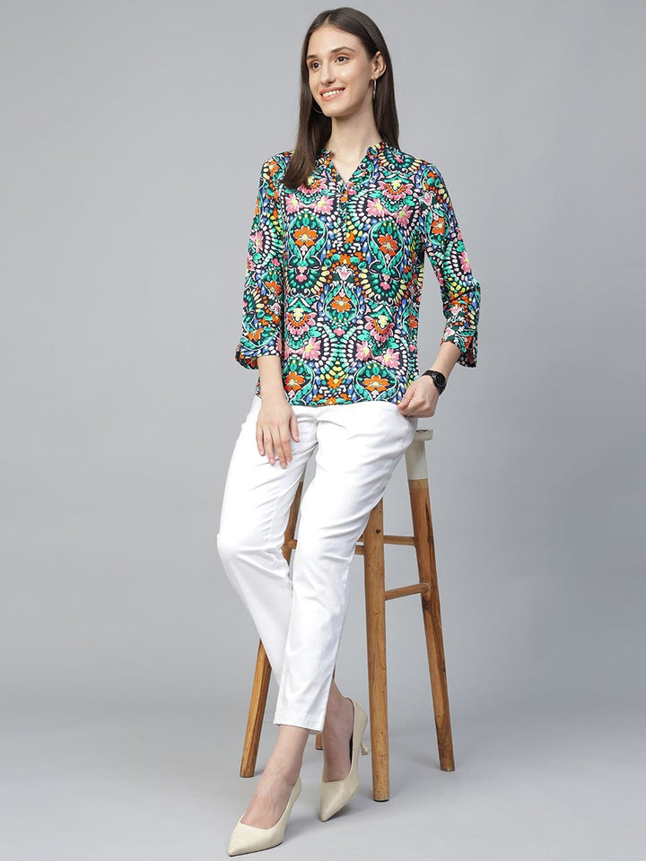 Hancock Women Multi Printed Viscose Rayon Regular Fit Formal Top