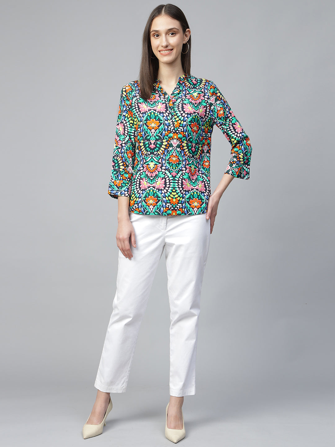 Hancock Women Multi Printed Viscose Rayon Regular Fit Formal Top