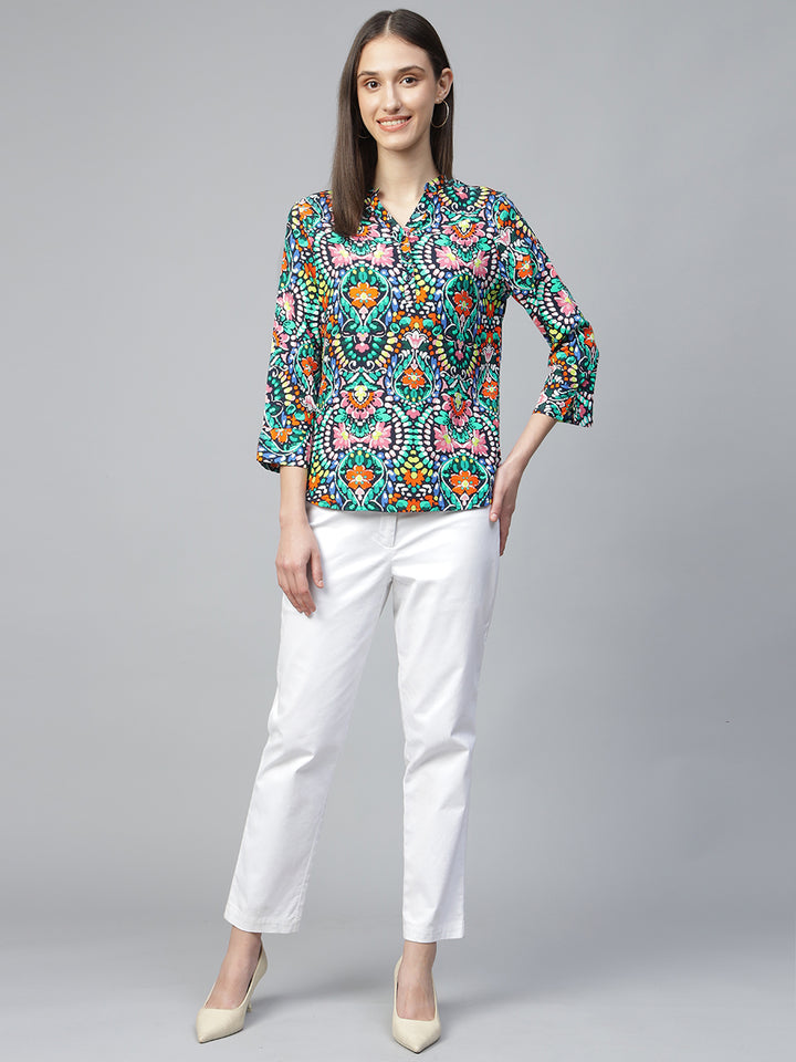 Hancock Women Multi Printed Viscose Rayon Regular Fit Formal Top