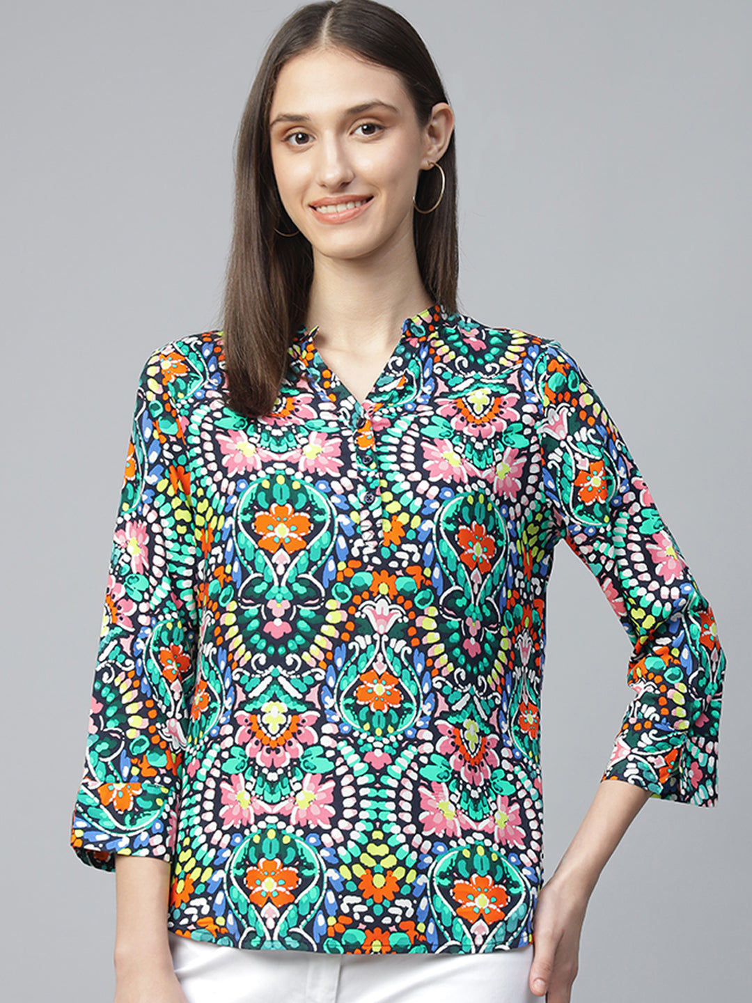 Hancock Women Multi Printed Viscose Rayon Regular Fit Formal Top