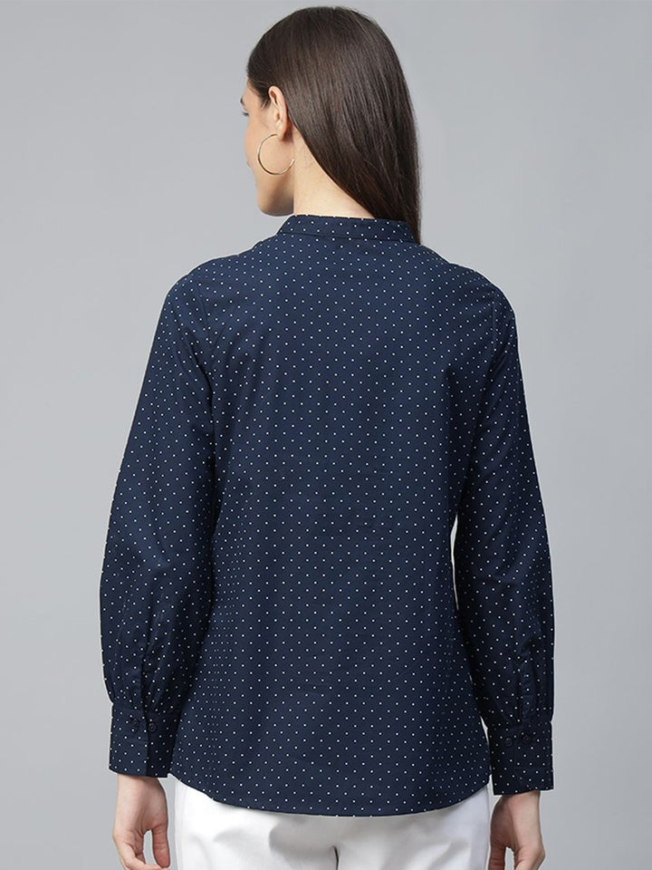 Hancock Women Navy Blue Printed Pure Cotton Regular Fit Formal Top