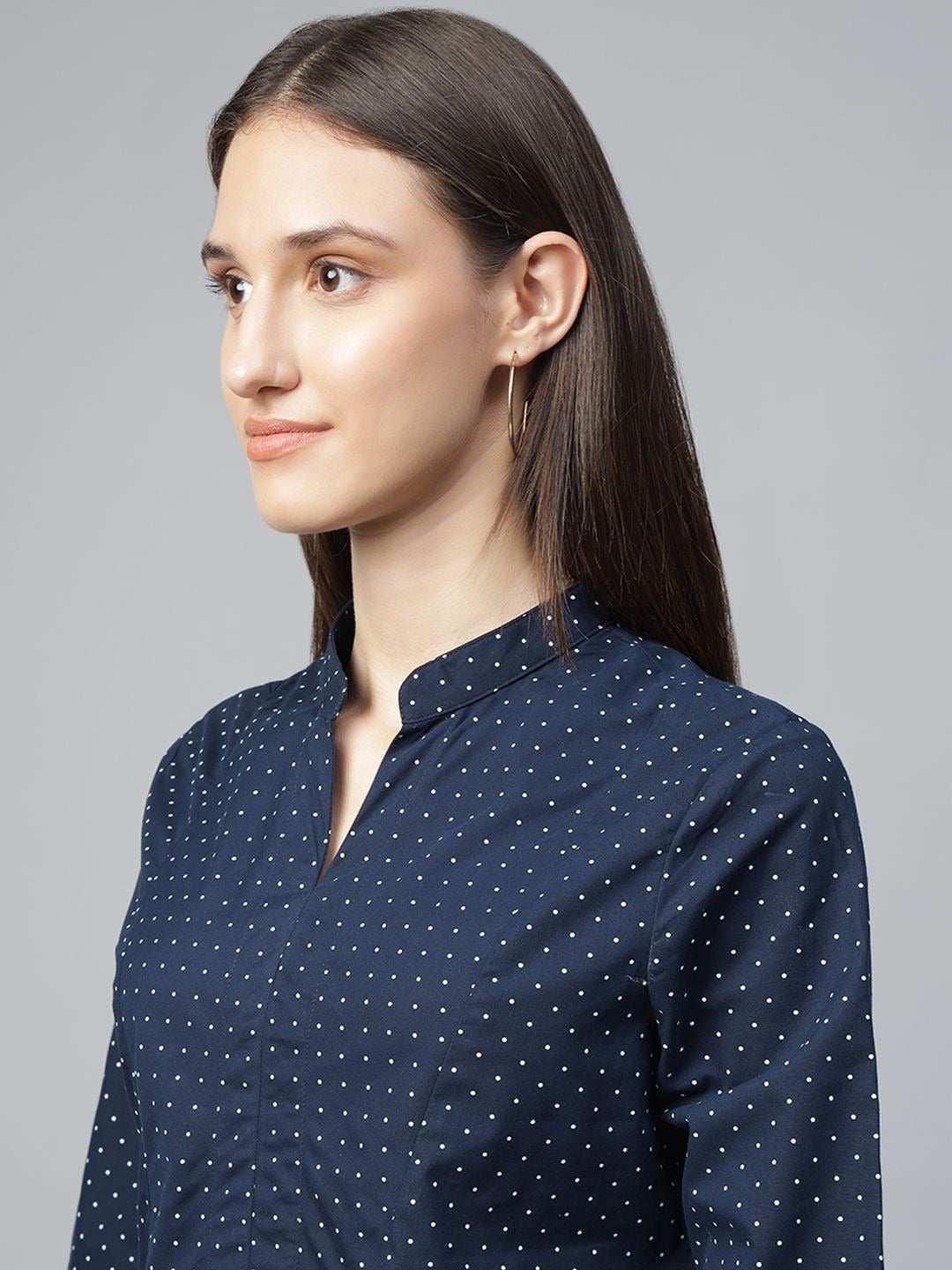 Hancock Women Navy Blue Printed Pure Cotton Regular Fit Formal Top