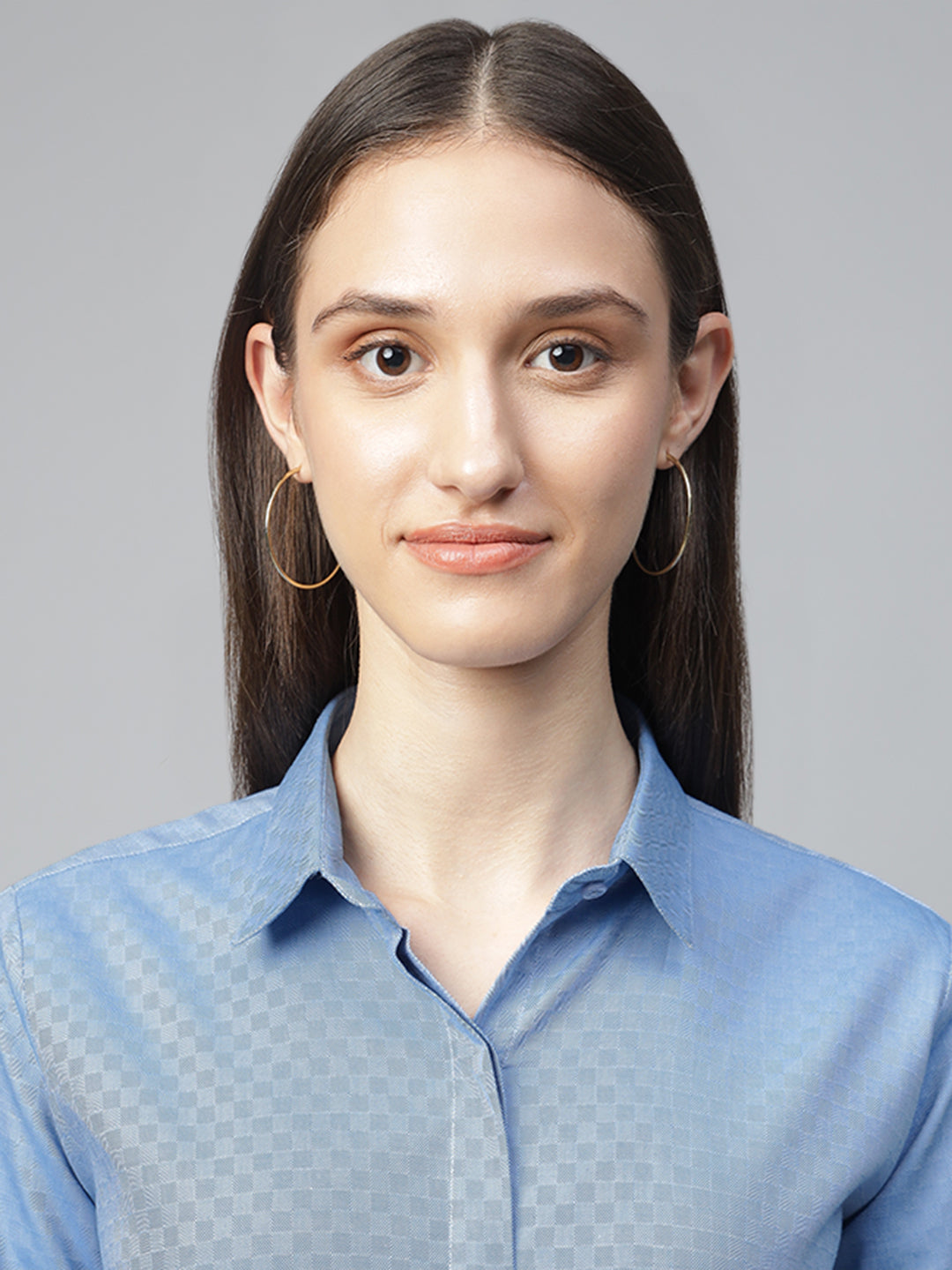 Women Blue Solid Pure Cotton Regular Fit Formal Shirt