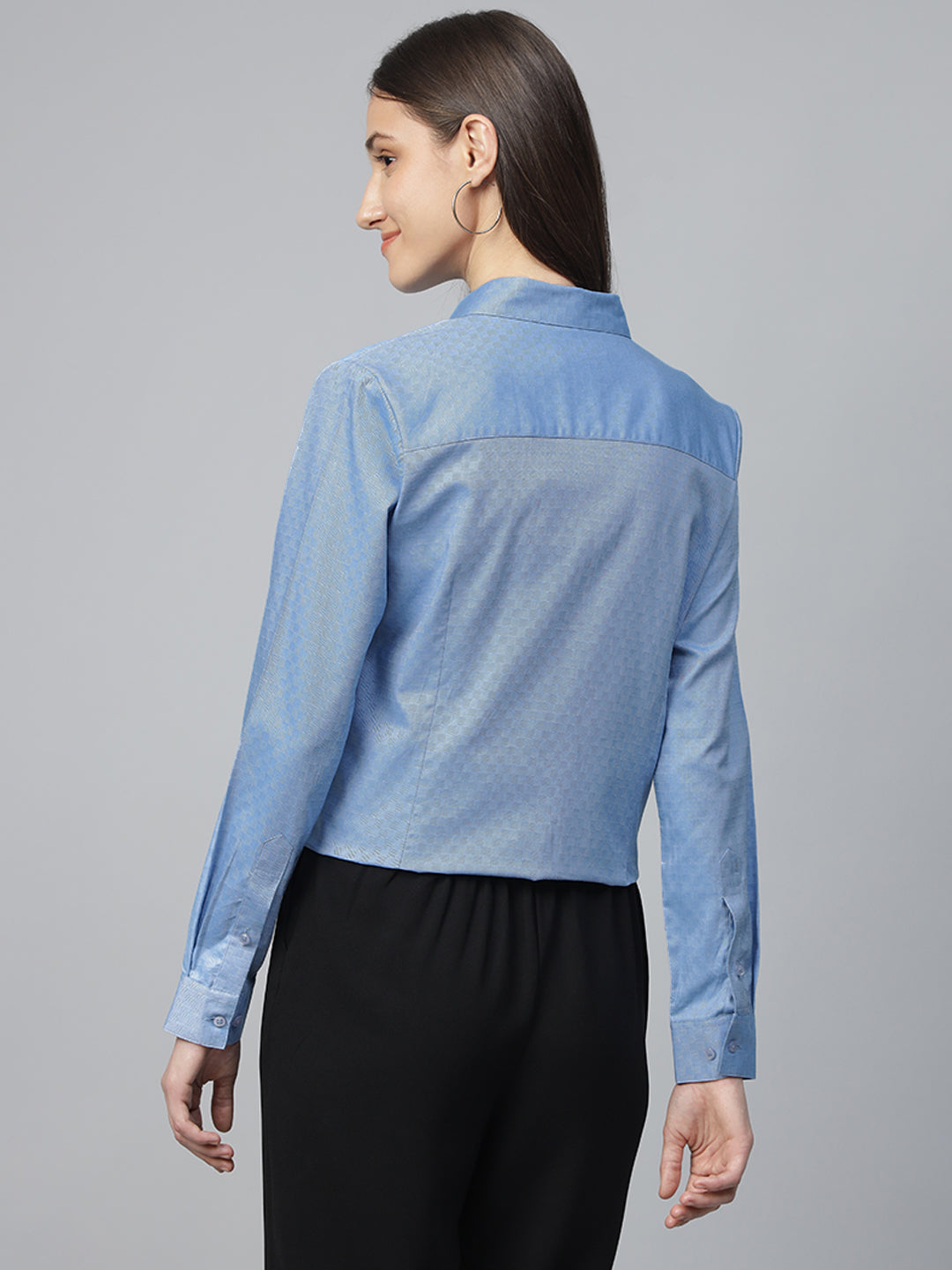 Women Blue Solid Pure Cotton Regular Fit Formal Shirt
