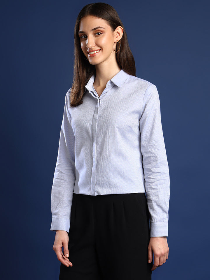 Women Light Grey Solid Pure Cotton Regular Fit Formal Shirt