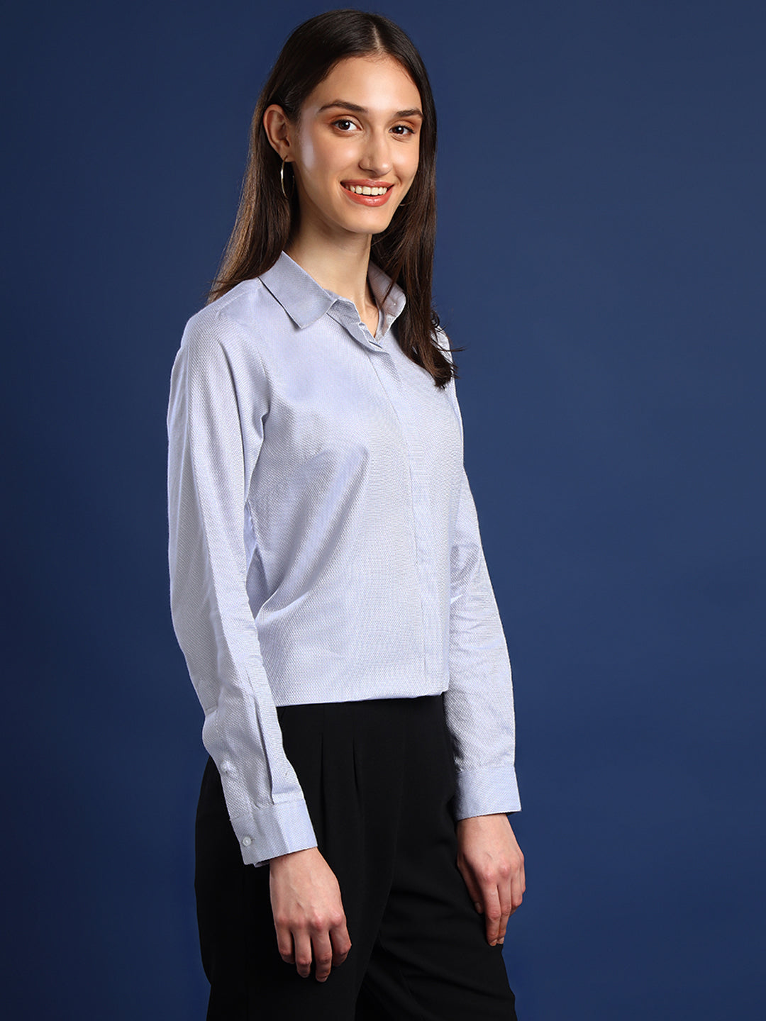 Women Light Grey Solid Pure Cotton Regular Fit Formal Shirt