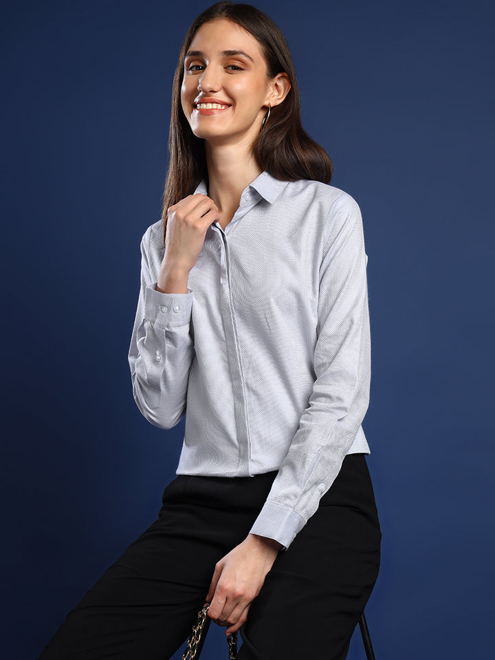Women Light Grey Solid Pure Cotton Regular Fit Formal Shirt