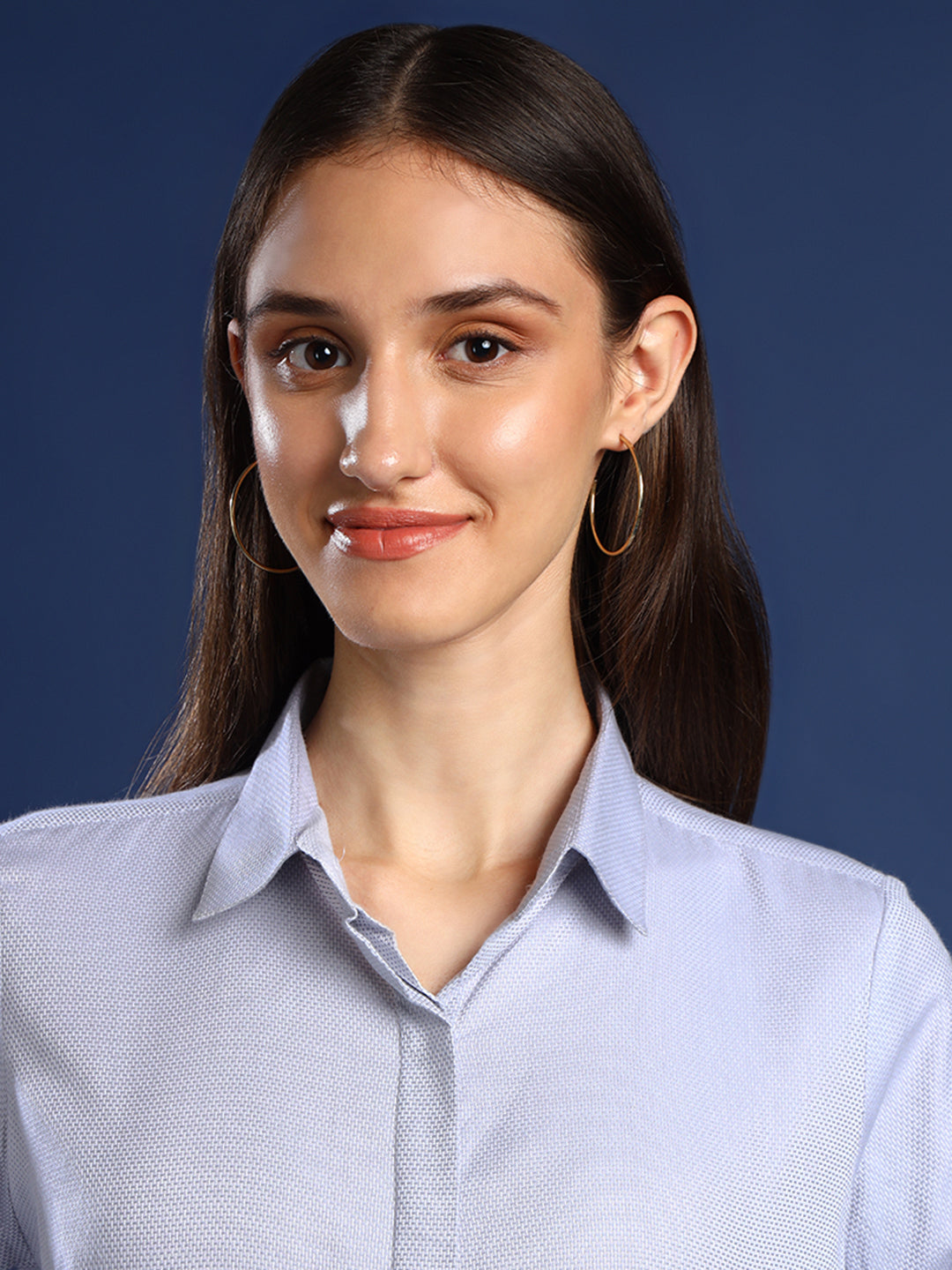 Women Light Grey Solid Pure Cotton Regular Fit Formal Shirt