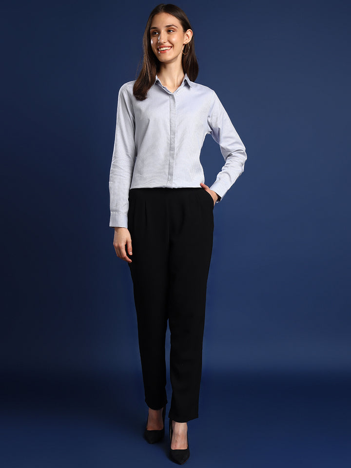 Women Light Grey Solid Pure Cotton Regular Fit Formal Shirt