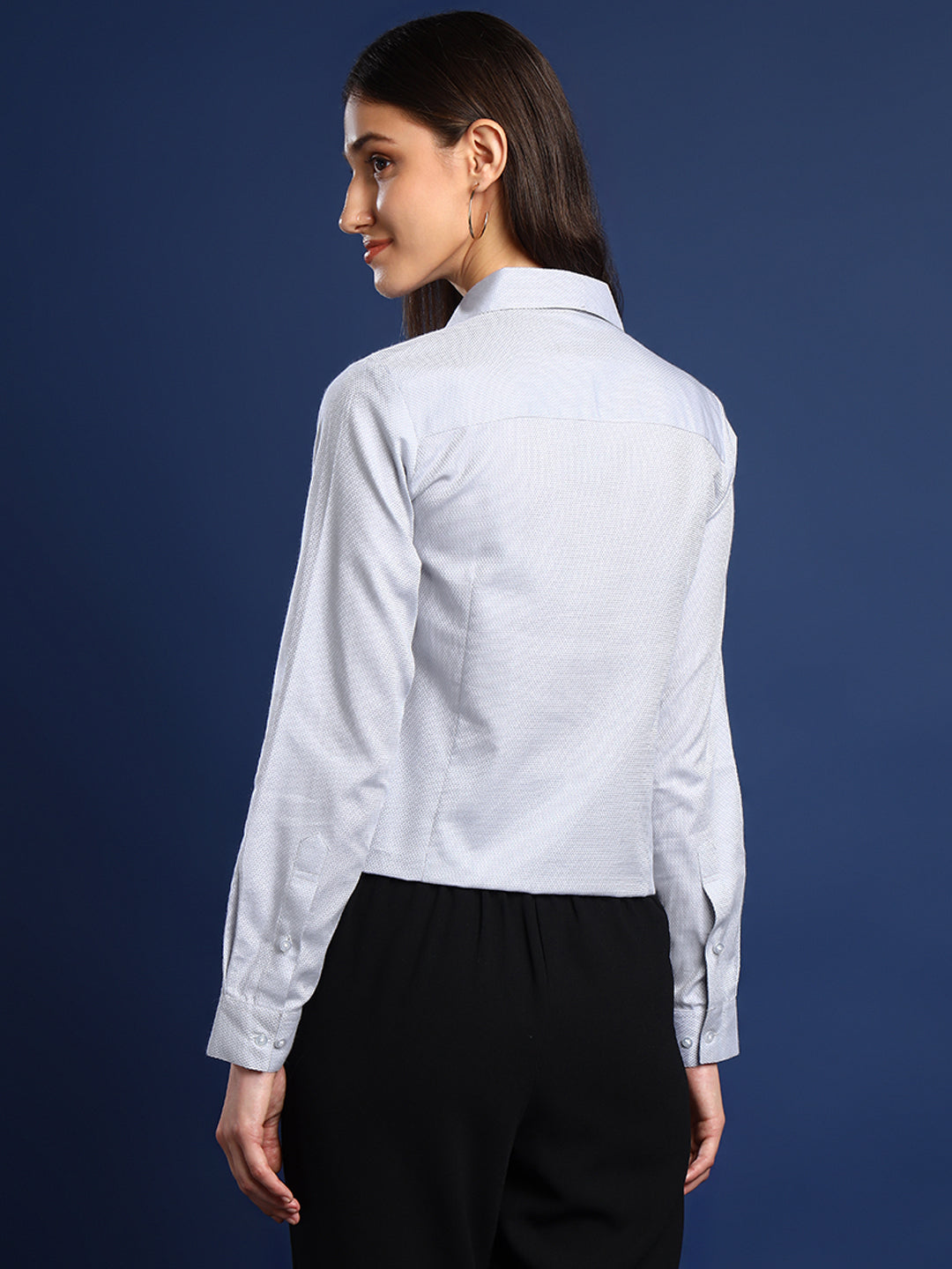 Women Light Grey Solid Pure Cotton Regular Fit Formal Shirt