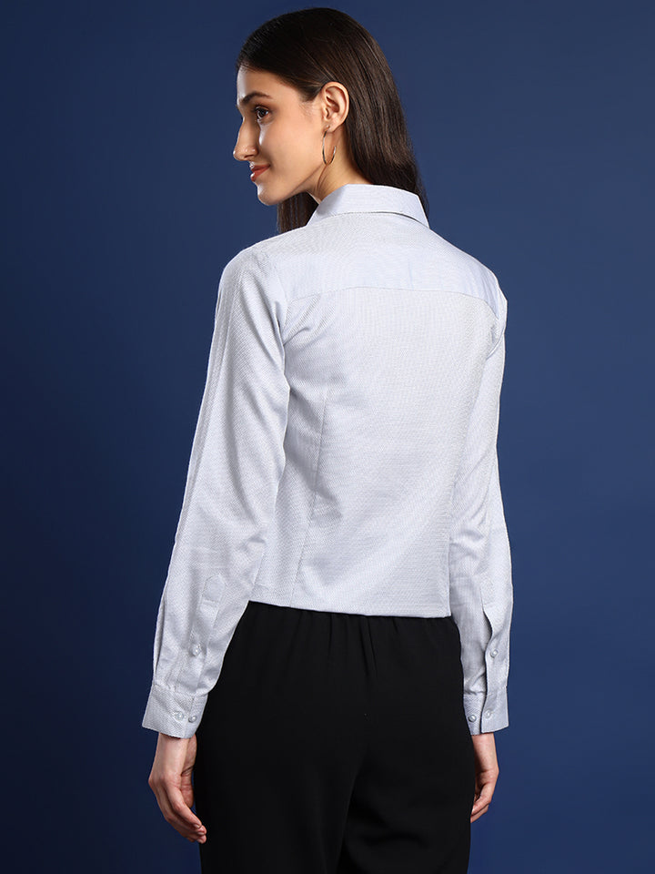Women Light Grey Solid Pure Cotton Regular Fit Formal Shirt