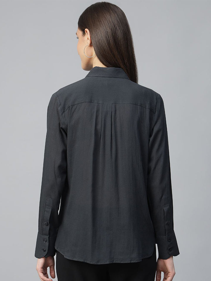 Women Grey Solid Pure Cotton Relaxed Fit Formal Shirt