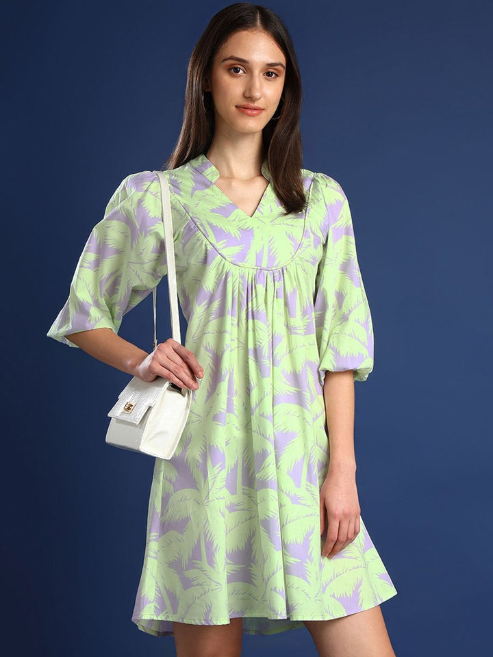 Women Lavender Printed Pure Cotton Regular Fit Casual Dress