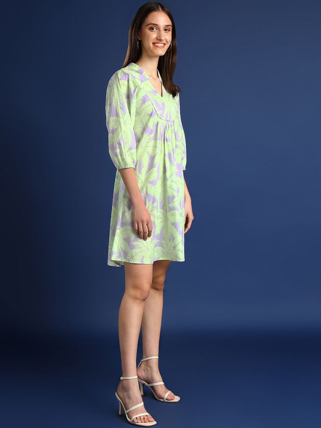Women Lavender Printed Pure Cotton Regular Fit Casual Dress