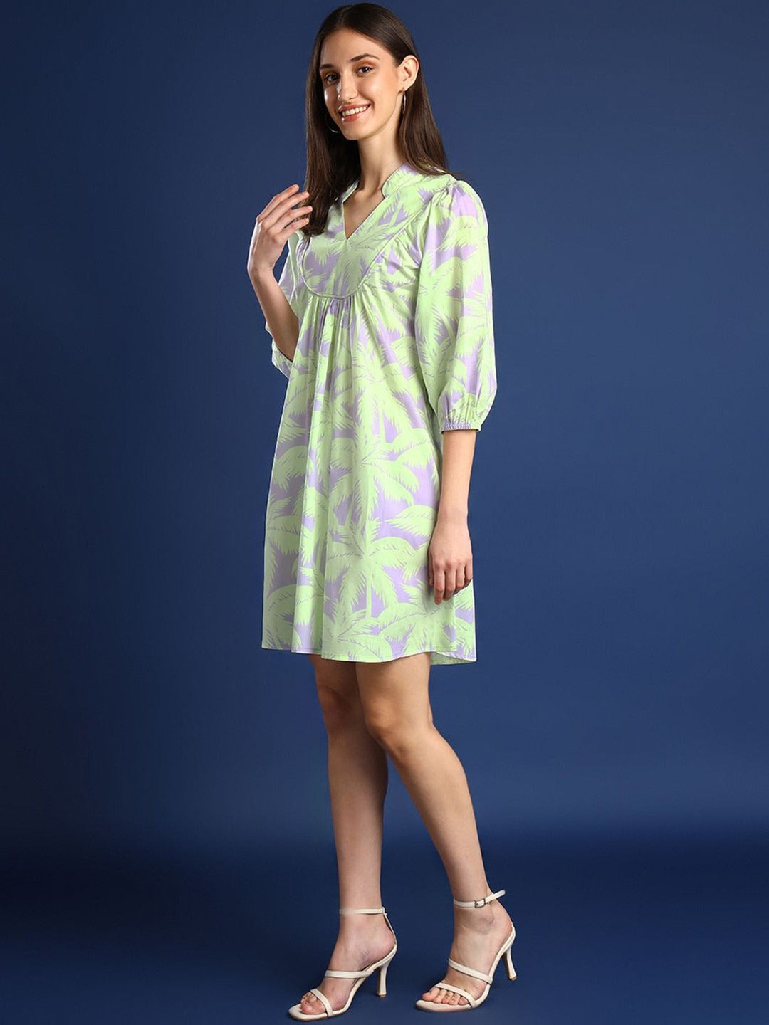 Women Lavender Printed Pure Cotton Regular Fit Casual Dress
