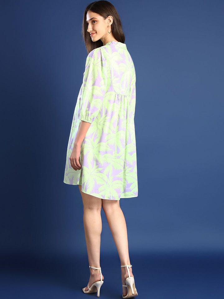 Women Lavender Printed Pure Cotton Regular Fit Casual Dress