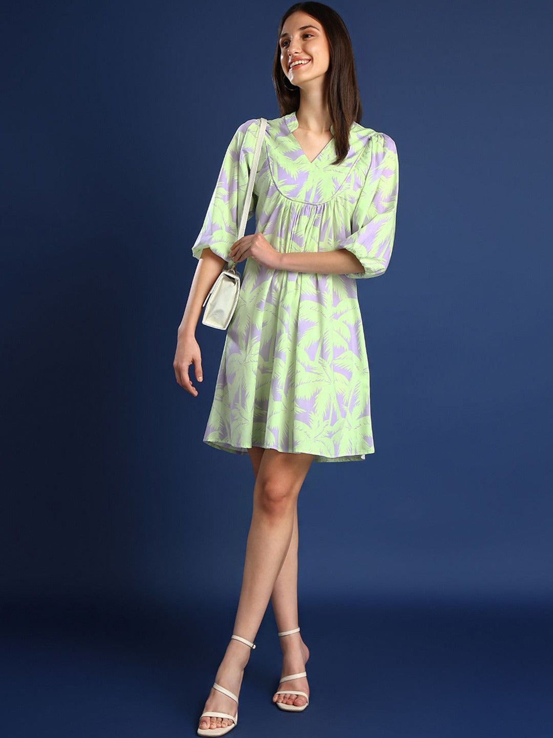 Women Lavender Printed Pure Cotton Regular Fit Casual Dress