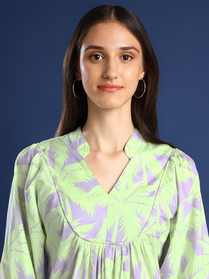 Women Lavender Printed Pure Cotton Regular Fit Casual Dress