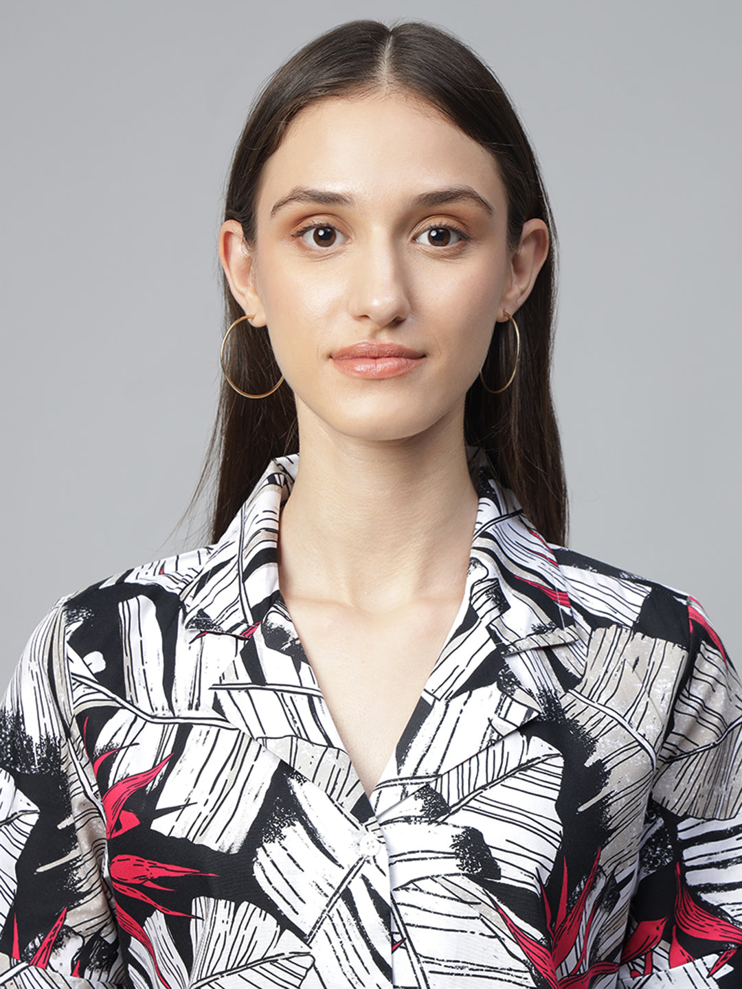 Women White & Black Printed Pure Cotton Regular Fit Casual Shirt