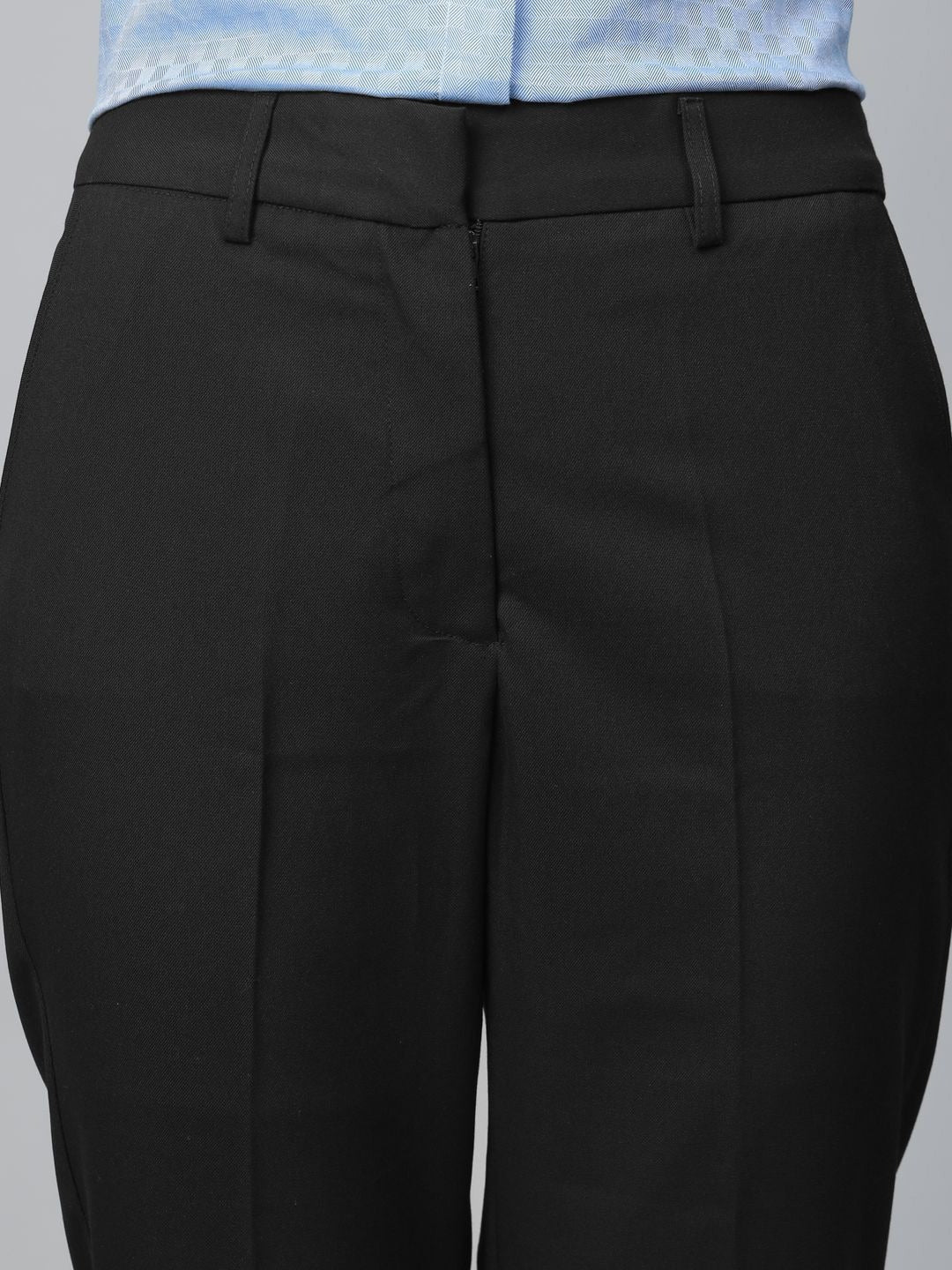 Hancock Women Black Solid Polyester, Viscose & Elastane Slim Fit Formal Trouser