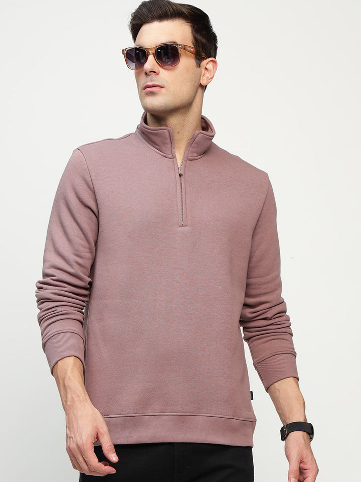Hancock Men Dusty Mauve Solid Cotton Rich Regular Fit Casual Sweatshirt