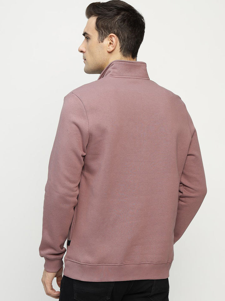 Hancock Men Dusty Mauve Solid Cotton Rich Regular Fit Casual Sweatshirt
