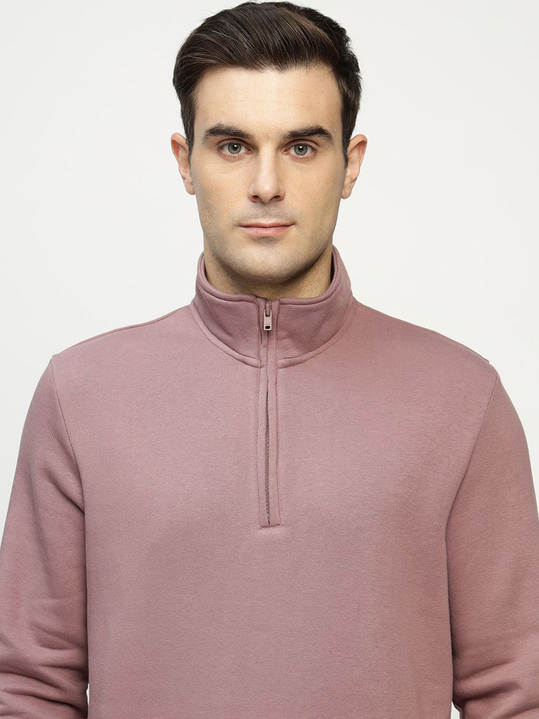 Hancock Men Dusty Mauve Solid Cotton Rich Regular Fit Casual Sweatshirt