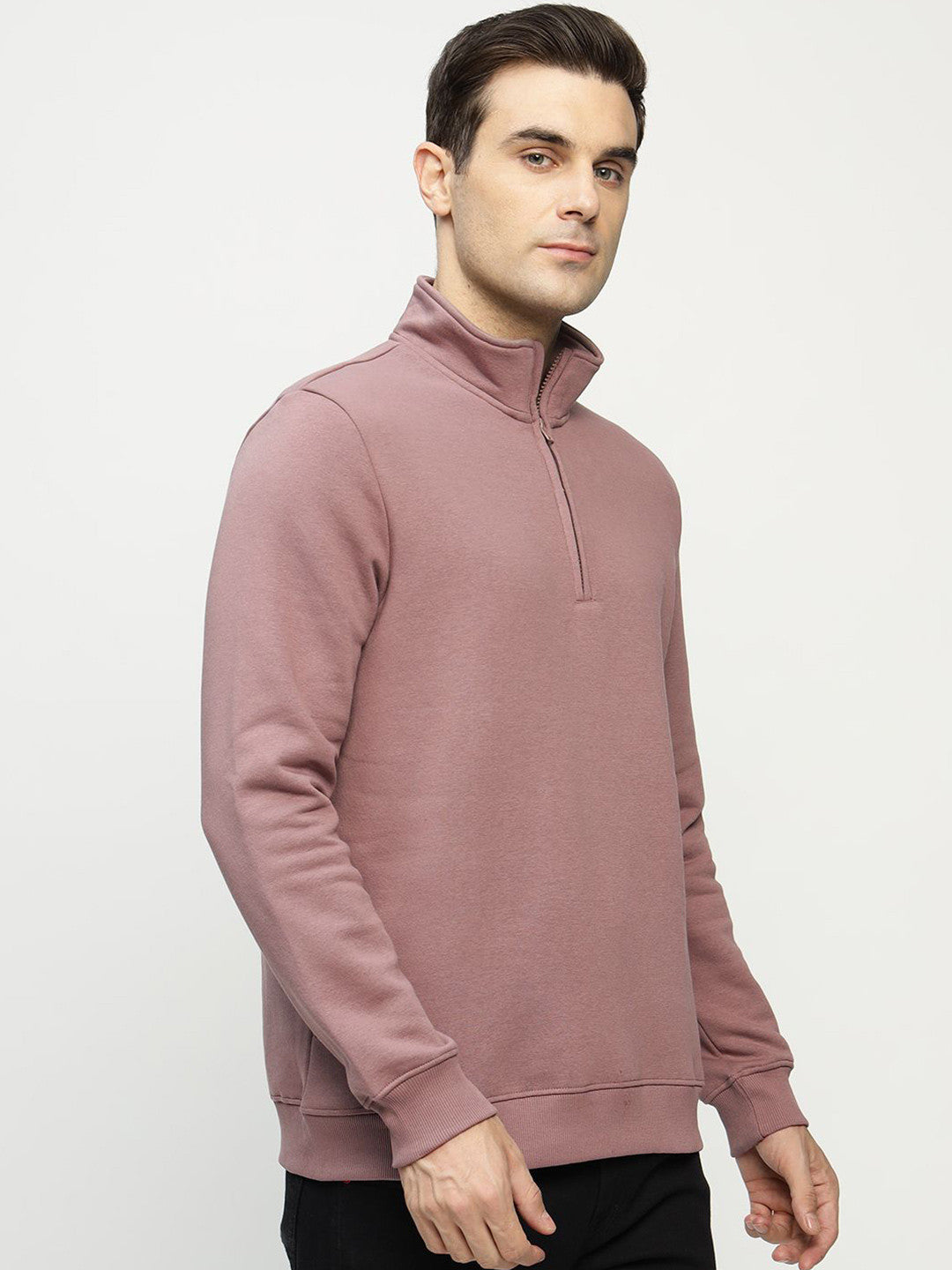 Hancock Men Dusty Mauve Solid Cotton Rich Regular Fit Casual Sweatshirt