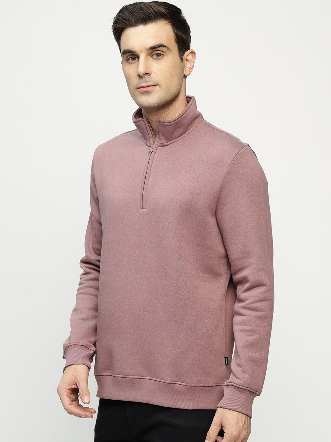 Hancock Men Dusty Mauve Solid Cotton Rich Regular Fit Casual Sweatshirt
