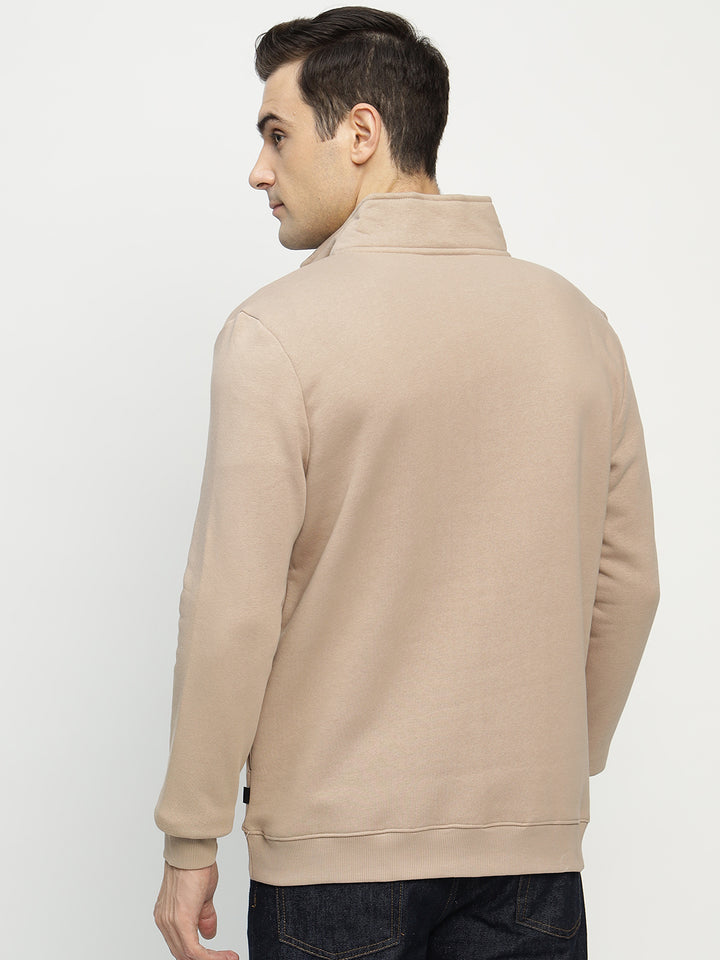Hancock Men Beige Solid Cotton Rich Regular Fit Casual Sweatshirt