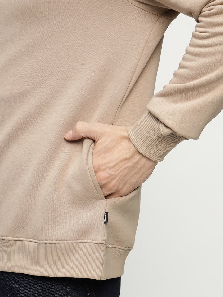 Hancock Men Beige Solid Cotton Rich Regular Fit Casual Sweatshirt