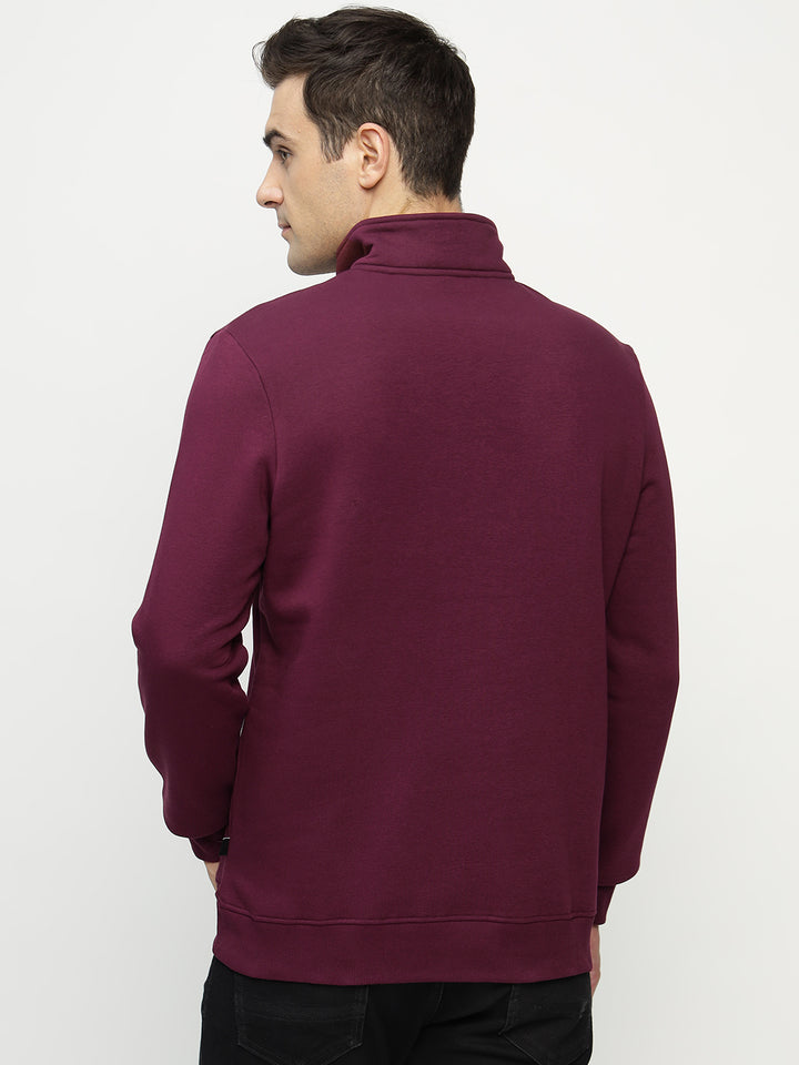 Hancock Men Burgundy Solid Cotton Rich Regular Fit Casual Sweatshirt