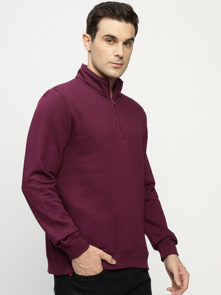 Hancock Men Burgundy Solid Cotton Rich Regular Fit Casual Sweatshirt