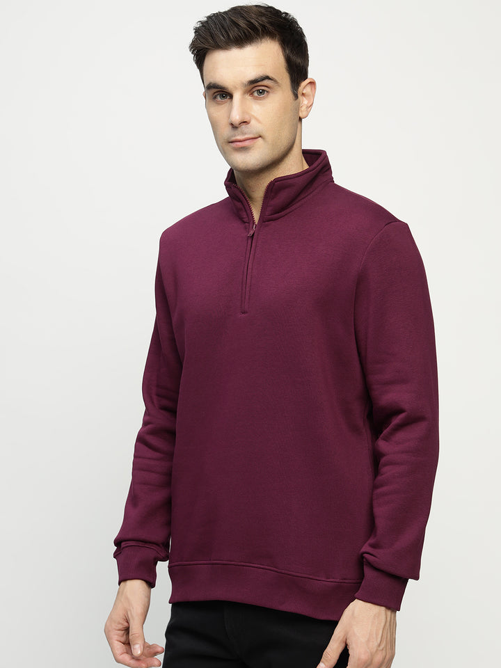 Hancock Men Burgundy Solid Cotton Rich Regular Fit Casual Sweatshirt