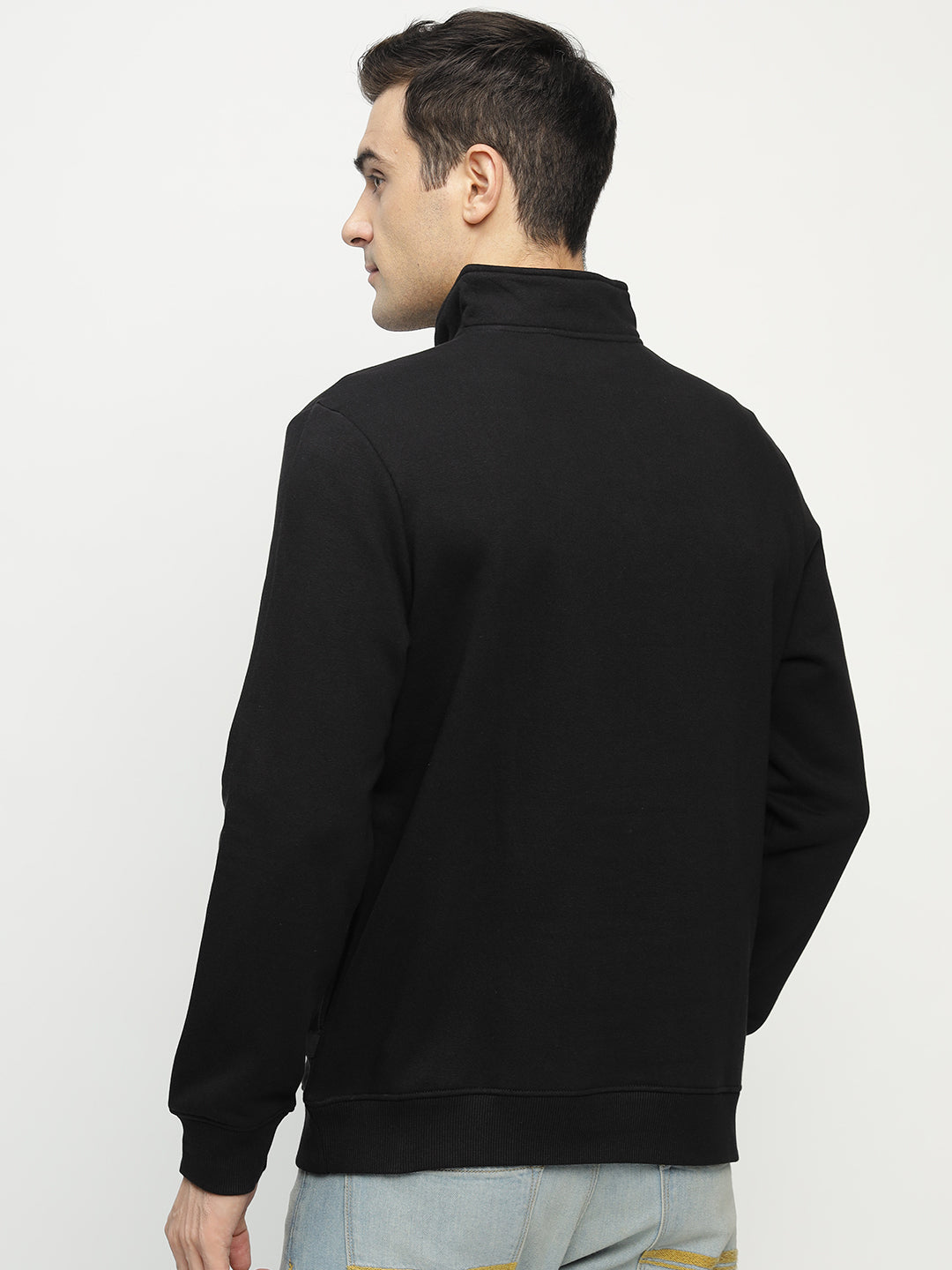 Hancock Men Black Solid Cotton Rich Regular Fit Casual Sweatshirt