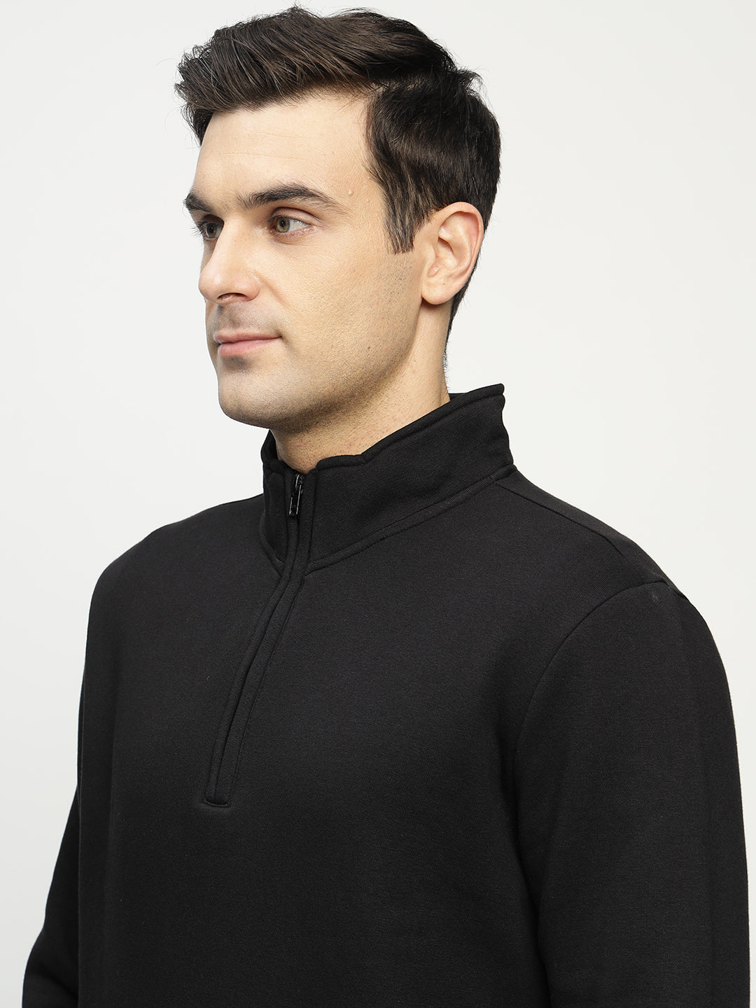 Hancock Men Black Solid Cotton Rich Regular Fit Casual Sweatshirt