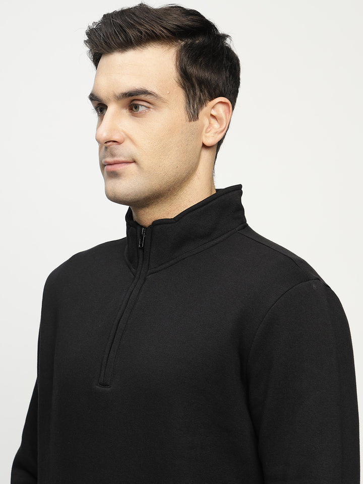 Hancock Men Black Solid Cotton Rich Regular Fit Casual Sweatshirt