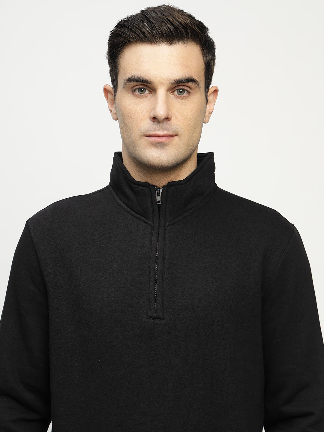 Hancock Men Black Solid Cotton Rich Regular Fit Casual Sweatshirt