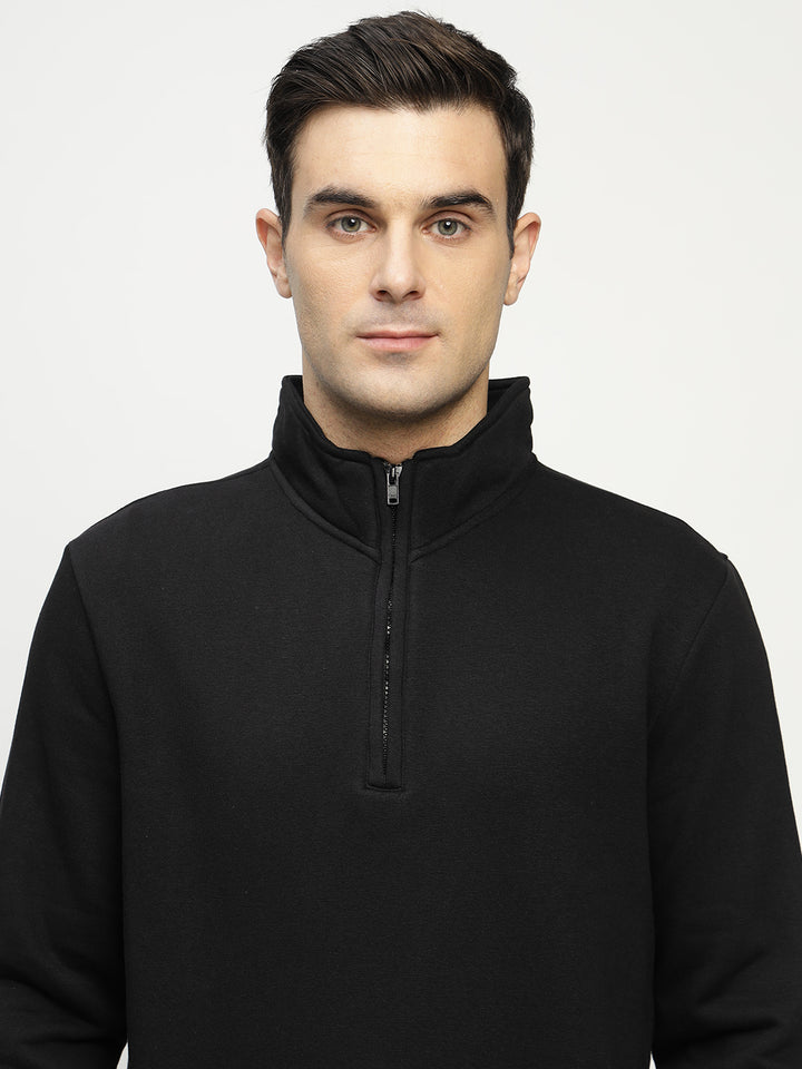Hancock Men Black Solid Cotton Rich Regular Fit Casual Sweatshirt
