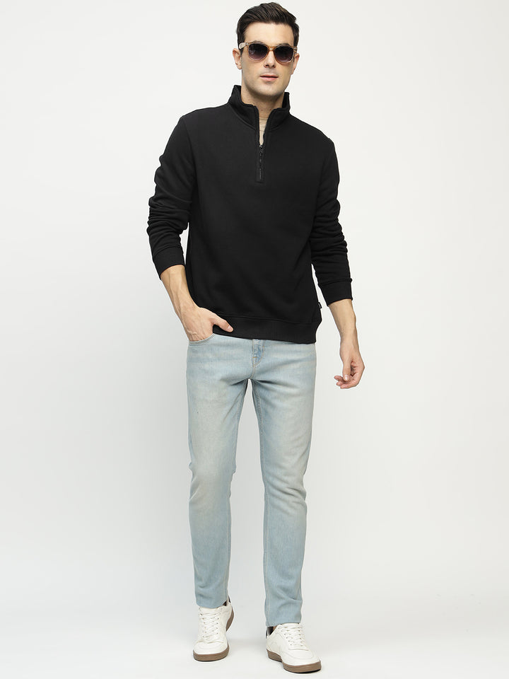 Hancock Men Black Solid Cotton Rich Regular Fit Casual Sweatshirt