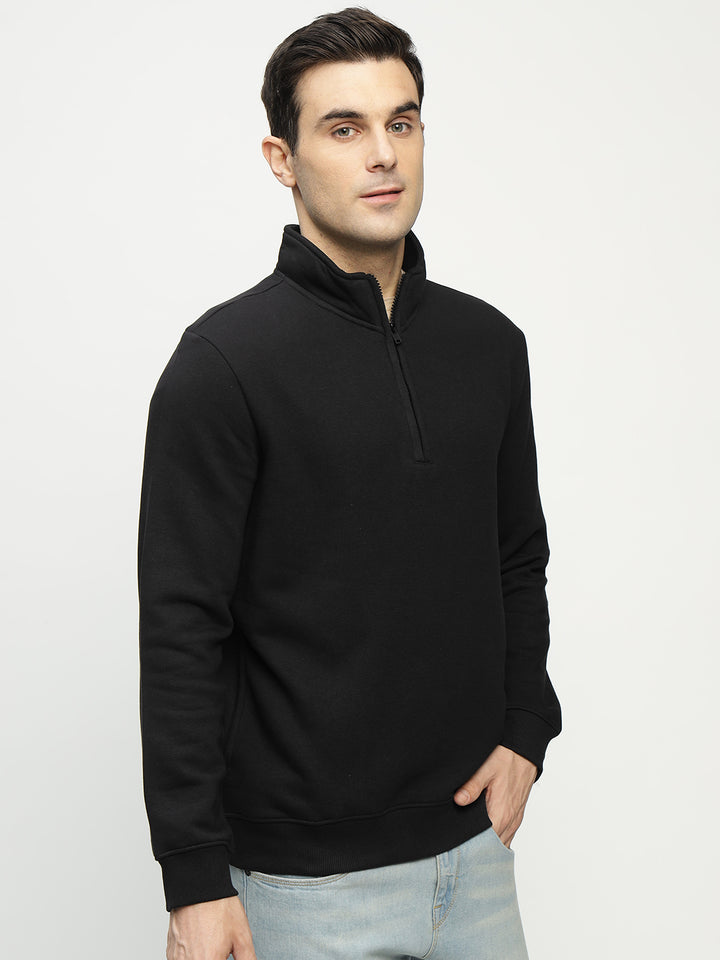 Hancock Men Black Solid Cotton Rich Regular Fit Casual Sweatshirt