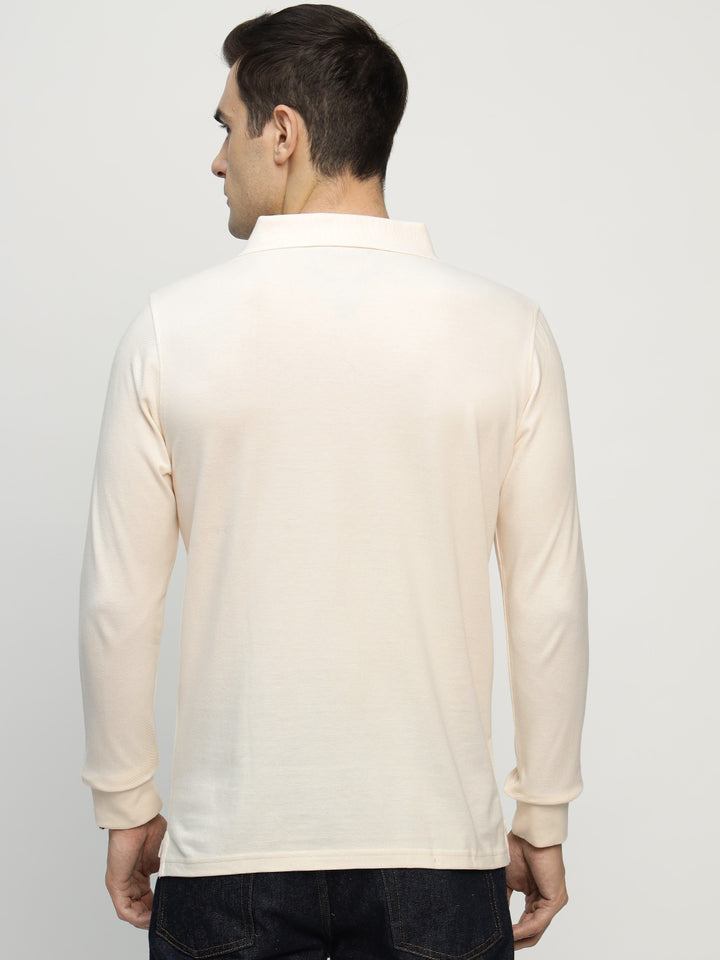 Men Cream Solid Pure Cotton Slim Fit Formal Tshirt
