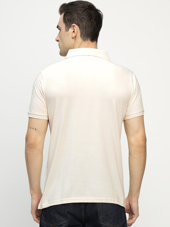 Men Cream Solid Pure Cotton Slim Fit Formal Tshirt