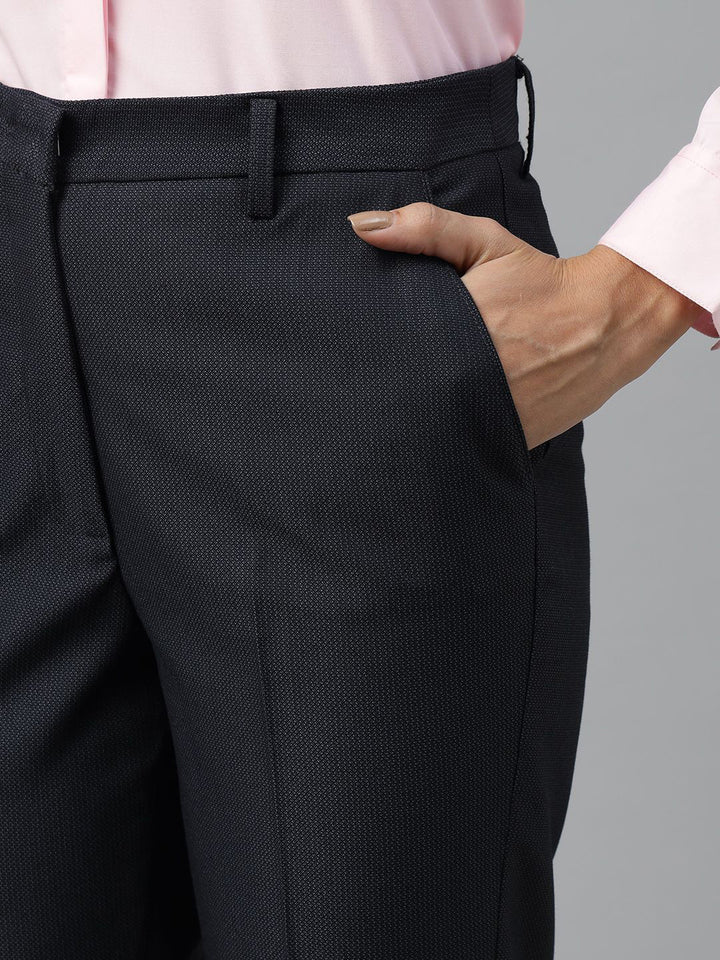 Hancock Women Grey Solid Polyester, Viscose & Elastane Slim Fit Formal Trouser